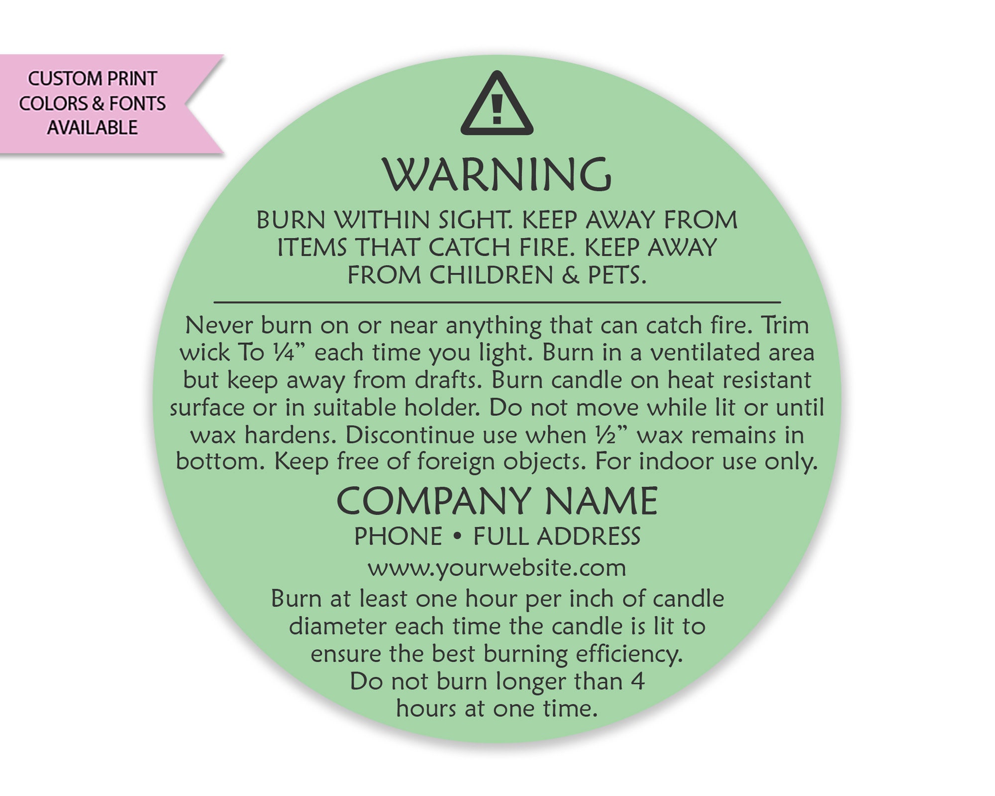 Free candle warning labels
