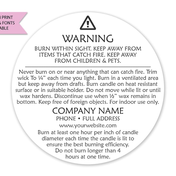 Custom Candle Warning Labels, Custom Candle Warning Stickers, Candle Warning Labels, Candle Warning Sticker, Customized Candle Warning Label