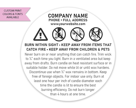 Candle Warning Labels, Candle Warning Stickers, Custom Candle