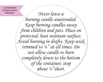 Generic CANDLE WARNING LABELS, Candle Warning Stickers, Burning Instructions, General Candle Warning Labels, Warning Stickers, Warning Label