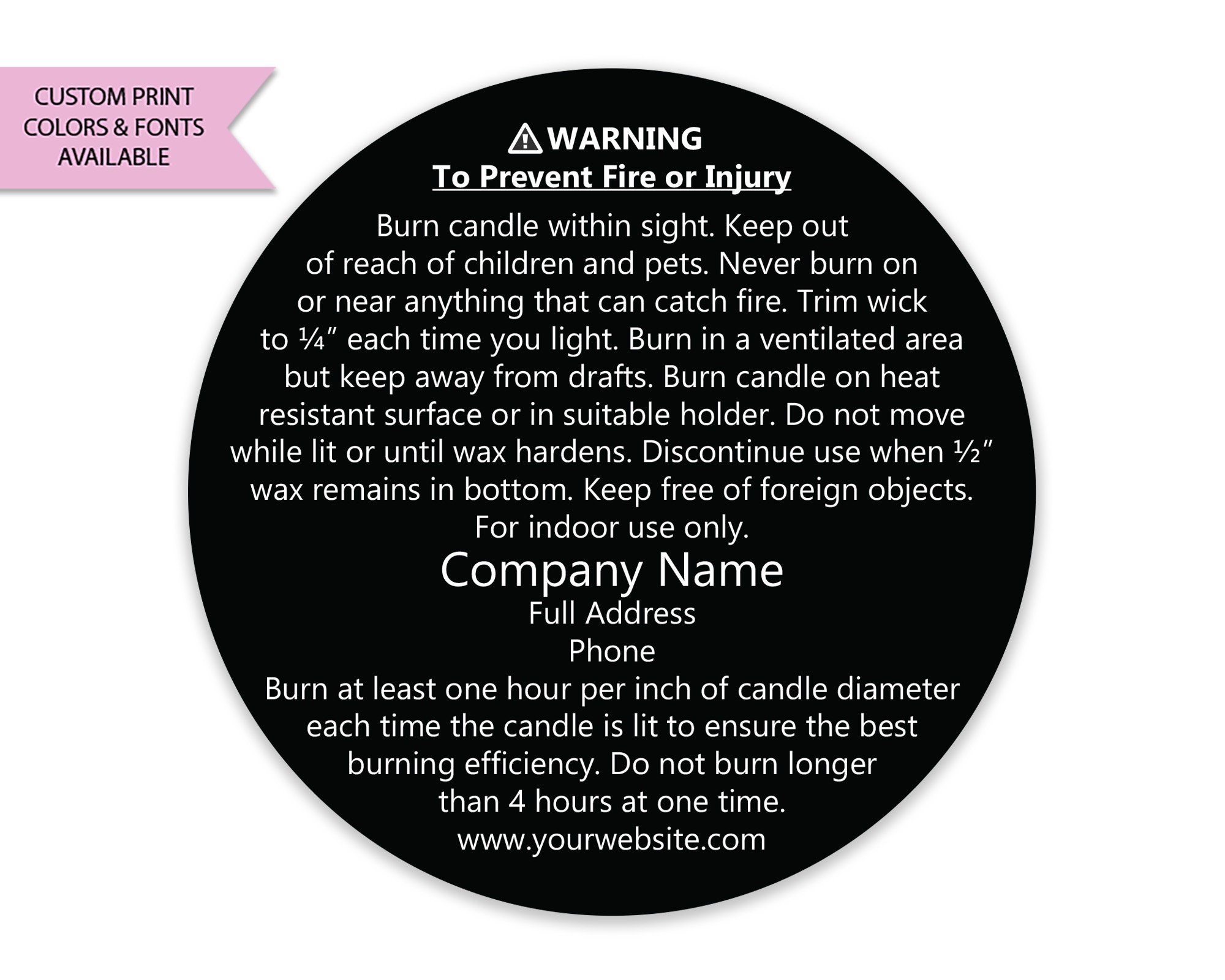 Candle Warning Labels, Candle Warning Stickers, Custom Candle