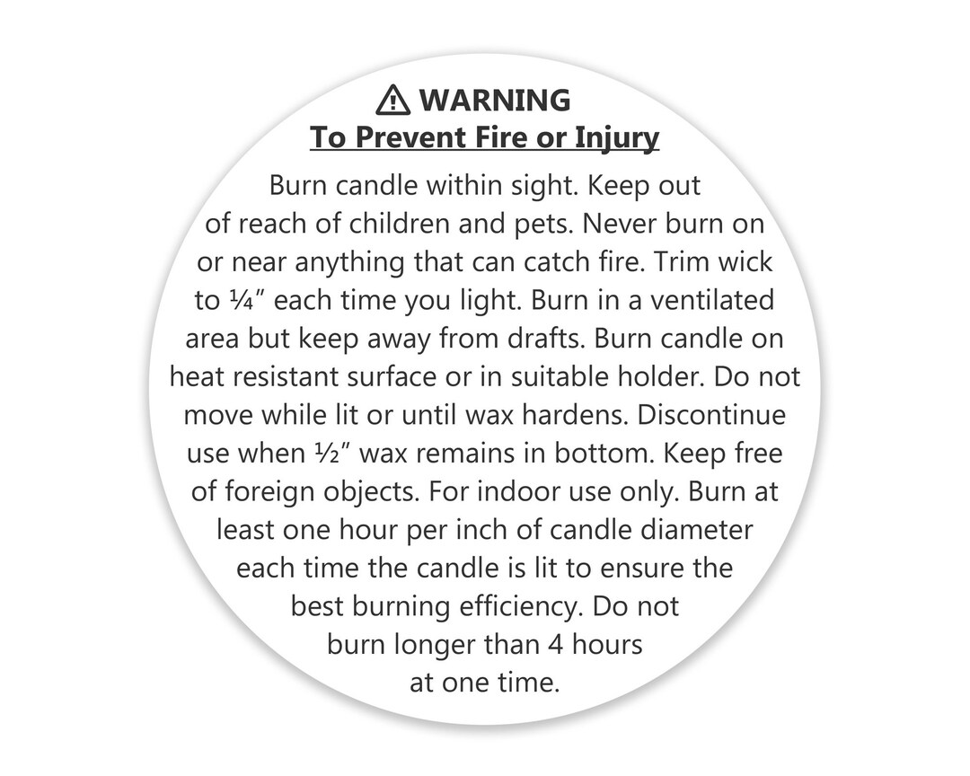 Generic CANDLE WARNING LABELS, Candle Warning Stickers, Burning