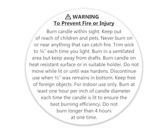 Generic CANDLE WARNING LABELS, Candle Warning Stickers, Burning Instructions, General Candle Warning Labels, Warning Stickers, Warning Label