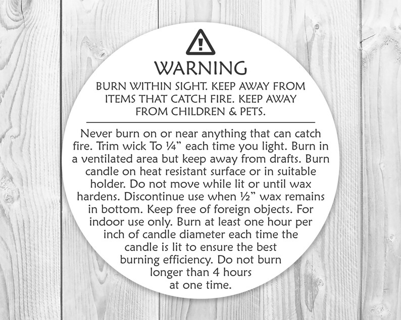 Generic CANDLE WARNING LABELS Candle Warning Stickers Etsy UK
