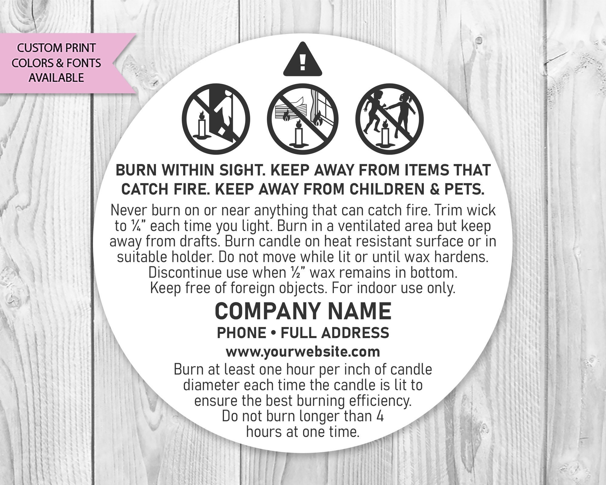 Candle Warning Labels - Large