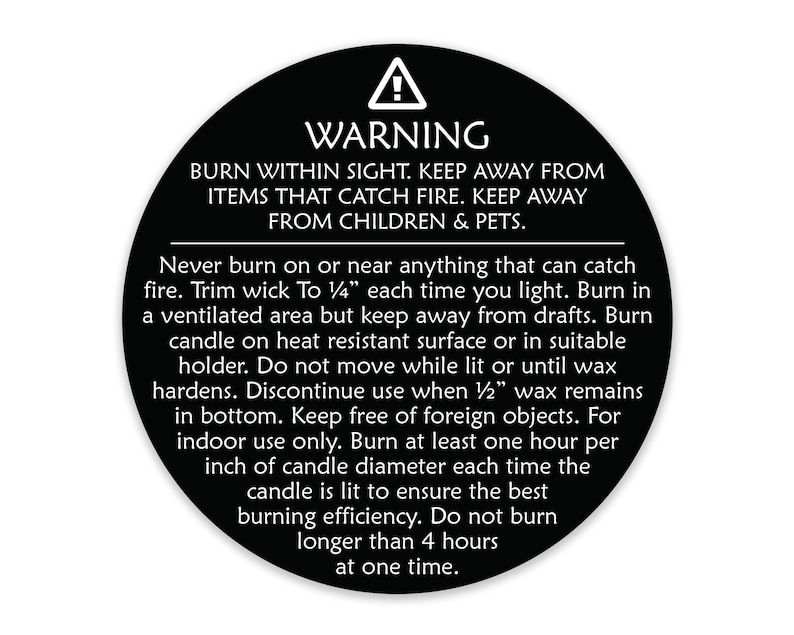 Generic CANDLE WARNING LABELS Candle Warning Stickers Etsy UK