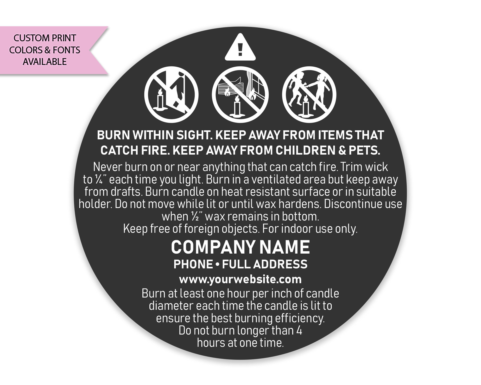 Generic Candle Warning Labels 45mm – 100pc - Luxury Candle Supplies