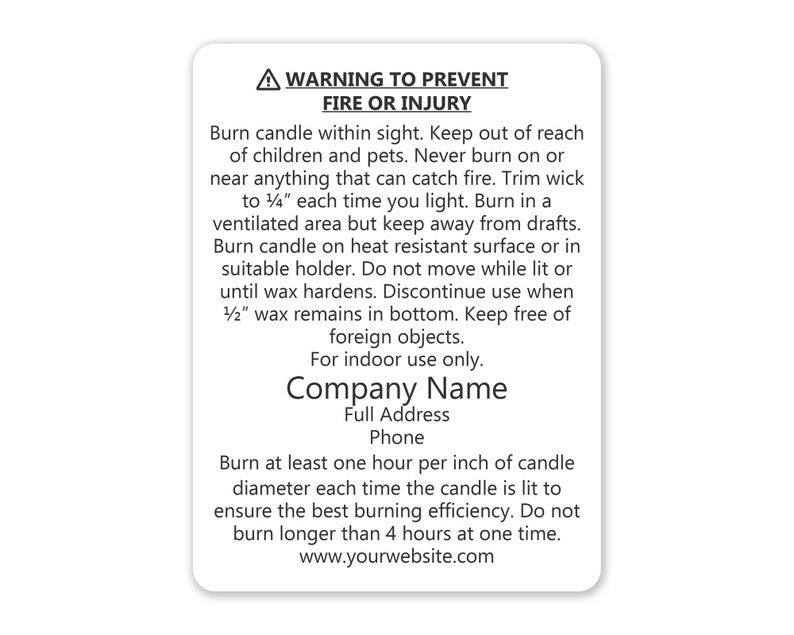 Candle Warning Labels Candle Warning Stickers Custom Candle Etsy