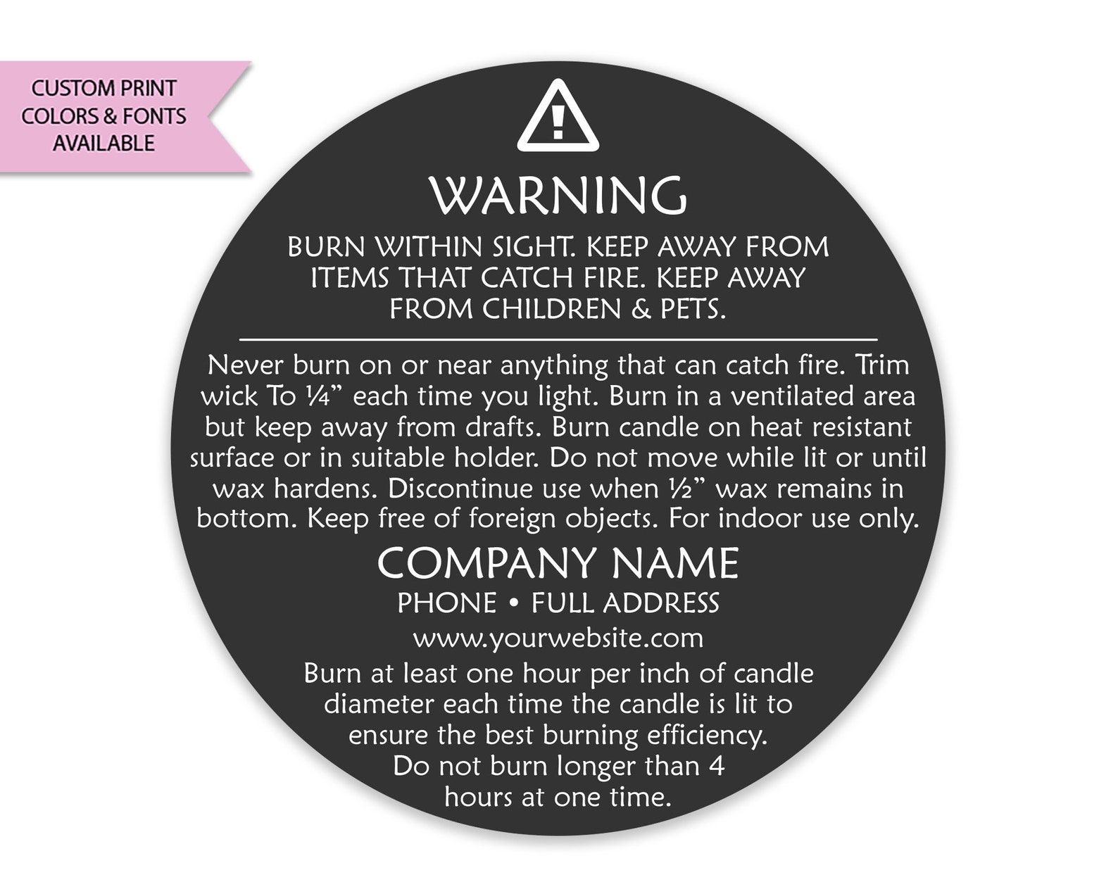 Candle Warning Labels Candle Warning Stickers Custom Candle Etsy