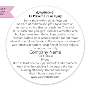 Custom Candle Warning Labels, Custom Candle Warning Stickers, Candle Warning Labels, Candle Warning Sticker, Customized Candle Warning Label