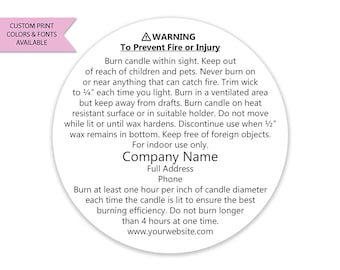 Custom Candle Warning Labels, Custom Candle Warning Stickers, Candle Warning Labels, Candle Warning Sticker, Customized Candle Warning Label