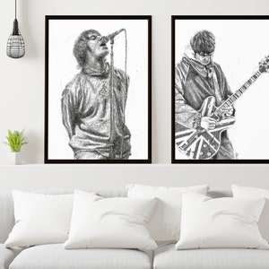 Oasis Liam and Noel Art Print by Hannah Barston Designs | Wall art | Music Print | Wall Bedroom Home Decor |