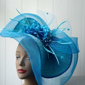 Blue Fascinator Hat, Church Wedding, Kentucky Derby, Tea Party, Garden Wedding, Royal Ascot