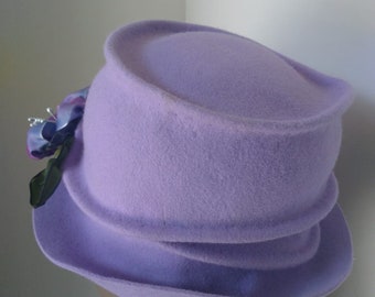 Lavender Fur Felt Hat, Free Form, Hand Sculpted Hat, Winter, Special Event, Church, Wedding, Dressy