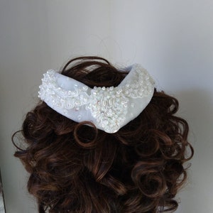White Vintage Inspired Headpiece, Lace, Faux Pearls, Sequins, Wedding, Church, Garden Wedding, Beach Wedding