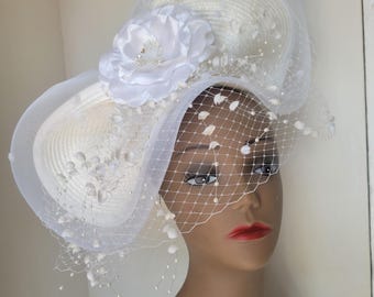 Off-White Bridal Fascinator,Civil Wedding Bridal Headpiece.