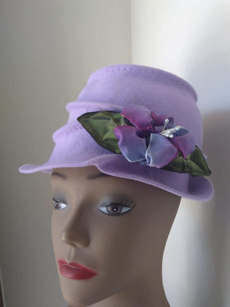 Hand Sculpted Hat Special Event Free Form Church Dressy Lavender Fur Felt Hat Winter Wedding