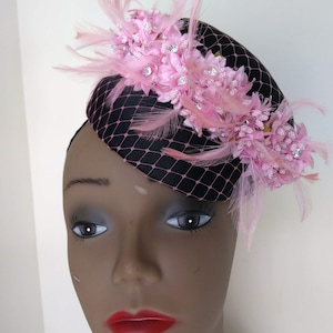 Double Crown Black and Pink Fascinator Hat, Cocktail, Special Occasion, Garden Wedding