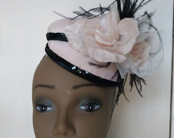 Blush Pink Double Crown Fascinator Hat, Cocktail, Ascot, Derby, Wedding, Special Occasion, Garden, Church
