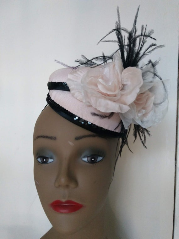 Blush Pink Double Crown Fascinator Hat, Cocktail, Ascot  display picture 2