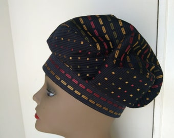 Navy Soft Beret Hat with Red, Green and Gold Colors