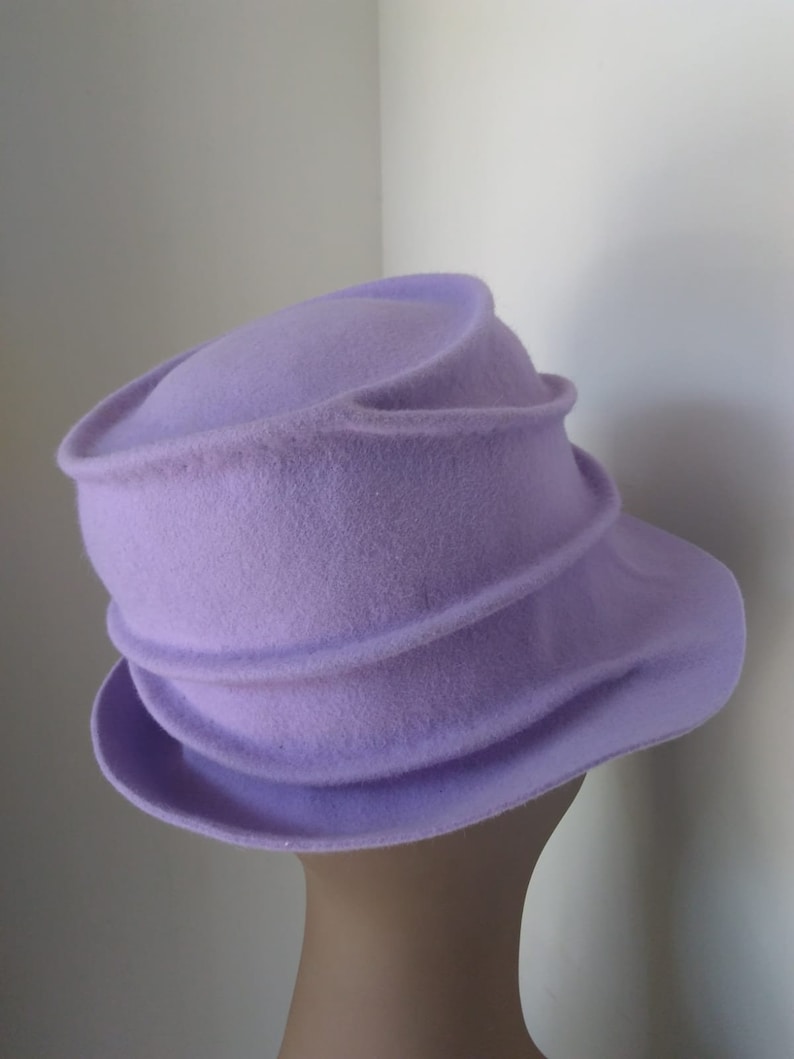 Hand Sculpted Hat Special Event Free Form Church Dressy Lavender Fur Felt Hat Winter Wedding