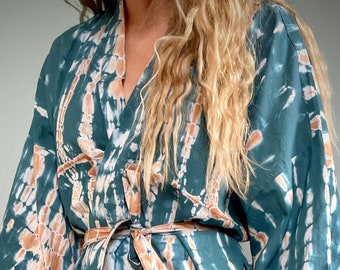 Peignoir kimono, robe de chambre femme, peignoir d'été en coton, robe de demoiselle d'honneur, peignoir, robe de chambre, peignoir d'été, peignoir kimono grande taille, bleu sarcelle d'été