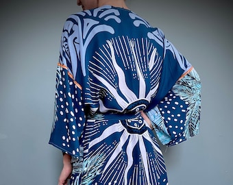 Handmade Cotton Kimono Robe: Boho Palm Print Loungewear