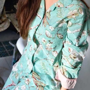 Mint Blossom Cotton Pajama Set: Jaipur Print Women&#39;s Sleepwear
