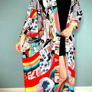 Kimono Robe, Dressing Gown, Vintage style, Japanese Art print design, Bath Robe Women, Festival Outfit, Festival Clothing Women