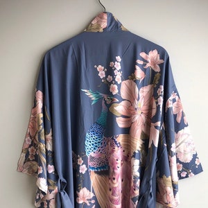 Kimono Robe, Peacock Gown, Womens Dressing Gown, Boho Kimono, Kimonos, Bath Robe, Peacock Gifts, Bridal Gown, Beach Cover Up, vintage kimono