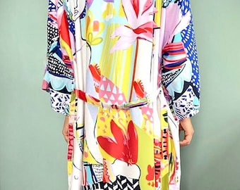 Kimono Robe, Dressing Gown, Vintage style, Beach Cover Up, Festival Outfit, Boho Robe, Beachwear for Women, Beach Coverups, Modern Art