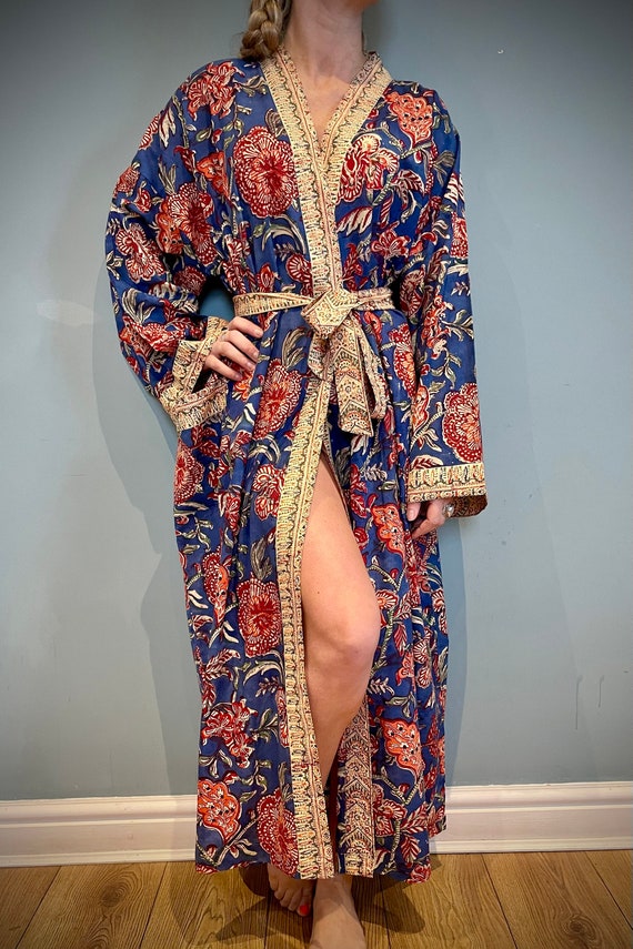 Kimono Robe Blue Dressing Gown Vintage Style Gifts for Etsy