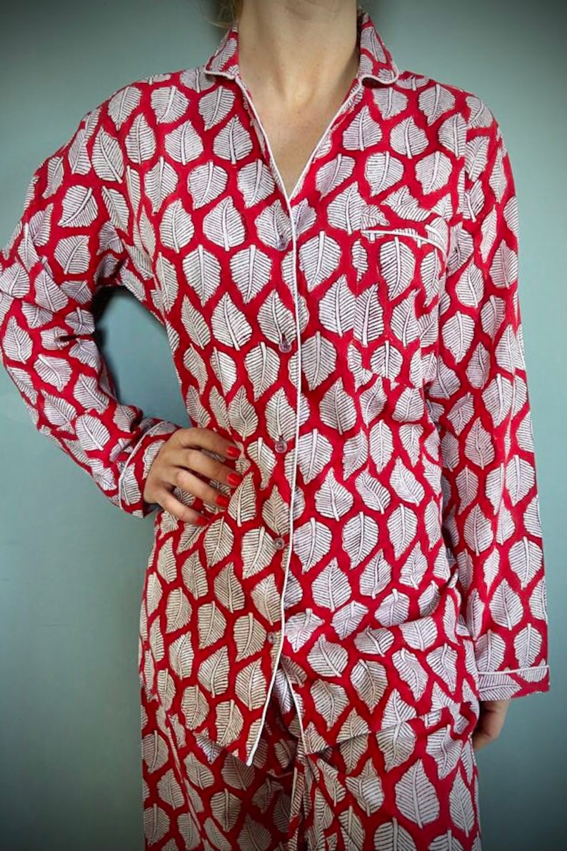Red Leaf Indian Print 100/% COTTON Soft pyjamas Womens Pyjama Set