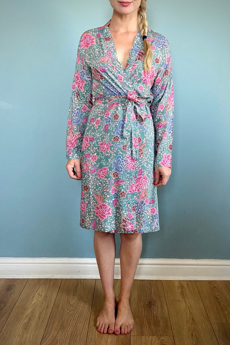 Green Kimono Robe Dressing Gown Vintage Style Indonesian Etsy