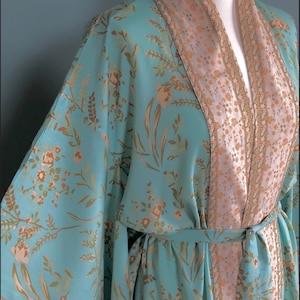 Kimono Robe, Mint green Dressing Gown, Vintage style, cotton, Gifts For Her