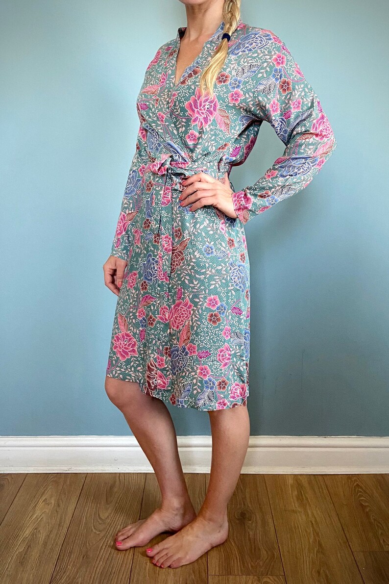 Green Kimono Robe Dressing Gown Vintage Style Indonesian Etsy