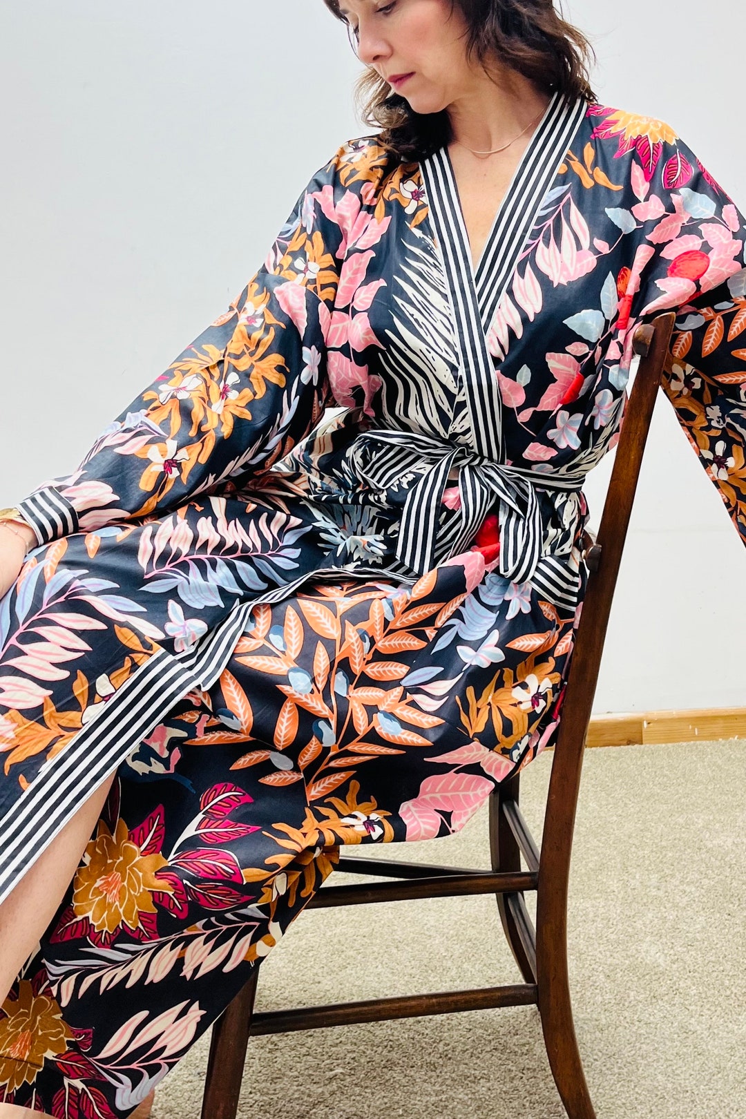 Boho Robe Floral Print Cotton Kimono Robe: Boho Style Dressing Gown - Etsy
