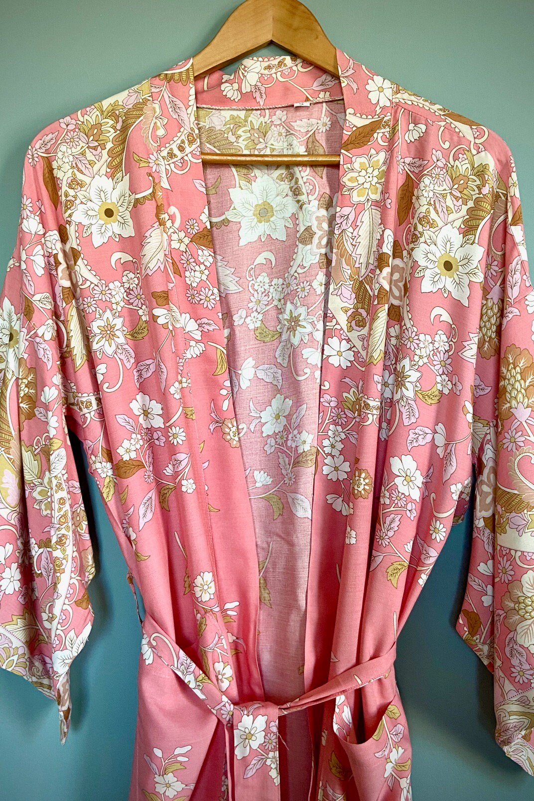 Pink Kimono Robe Dressing Gown Vintage style Floral Print | Etsy