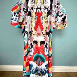 Kimono Robe, Dressing Gown, Vintage style, Japanese Art print design, Bath Robe Women, Festival Outfit, Festival Clothing Women