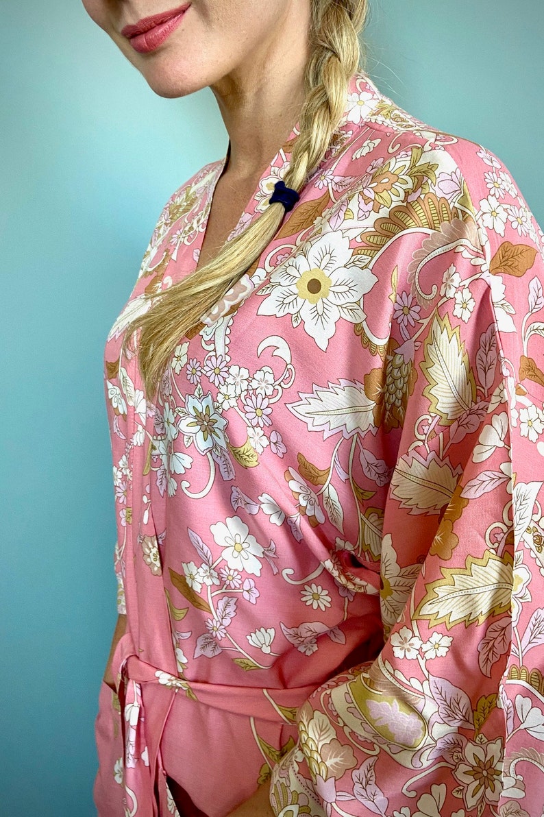 Pink Kimono Robe Dressing Gown Vintage style Floral Print Etsy