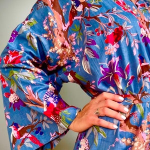 Kimono-Robe, Baumwoll-Morgenmantel, handgemachte Baumwoll-Robe, Brautjungfern-Robe, Braut-Robe, blauer Kimono, blaue Robe, Plus-Size-Robe, Plus-Kimono