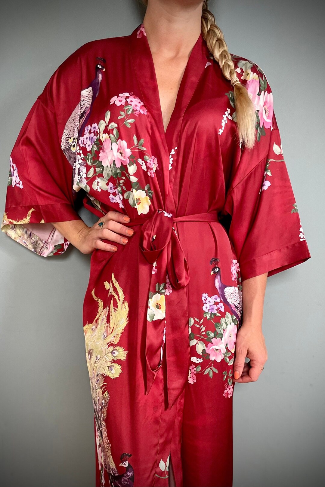 Kimono Robe, Peacock, Oreintal Robe, Dressing Gown, Vintage Style, Boho ...