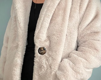 Womens Coat, Faux Fur, Coat, unique gift, , Cream  Gift For Her