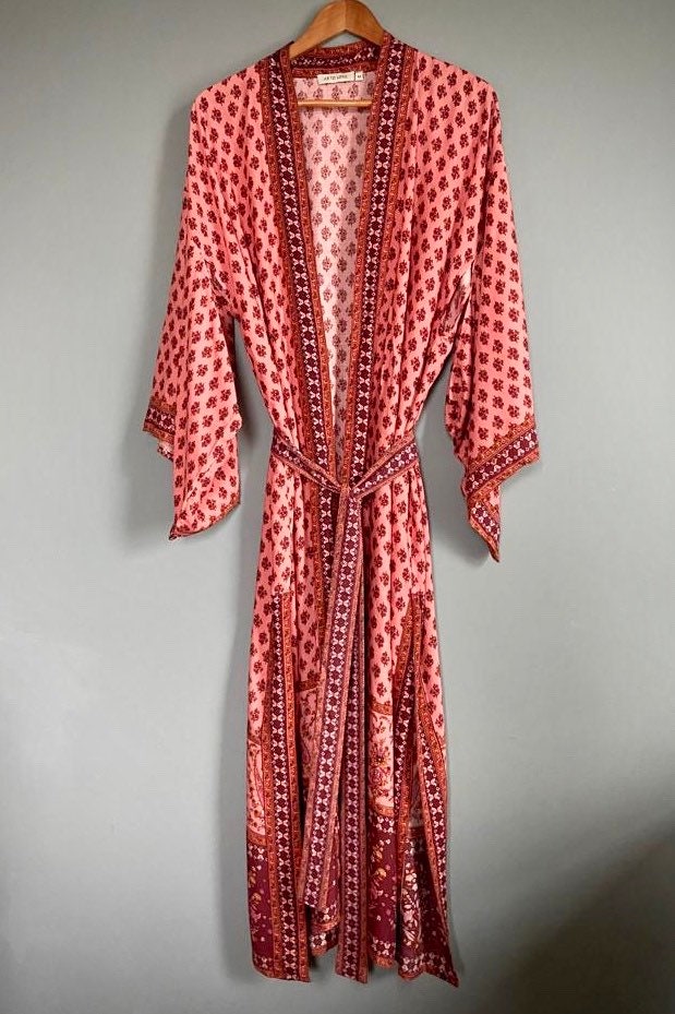 Kimono Robe Dressing Gown Vintage Style Rose Indian Design - Etsy UK