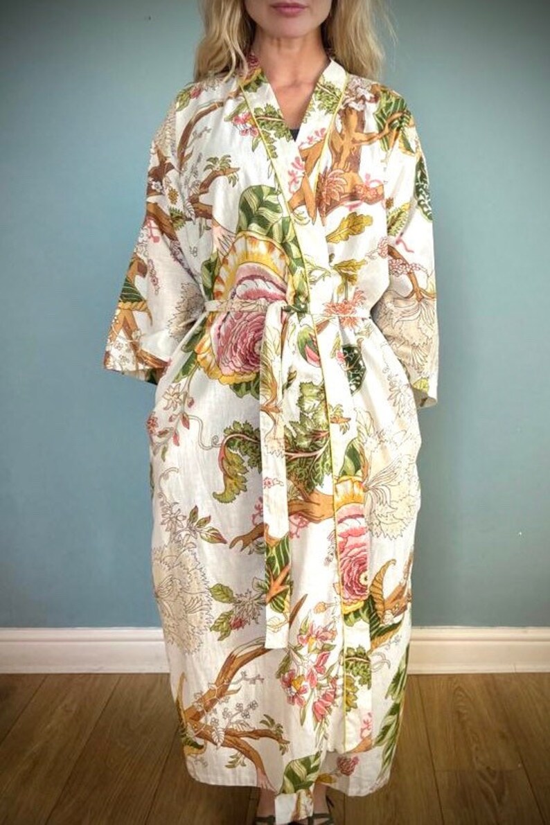 Kimono Robe Dressing Gown Cotton Vintage Style Cotton Etsy UK