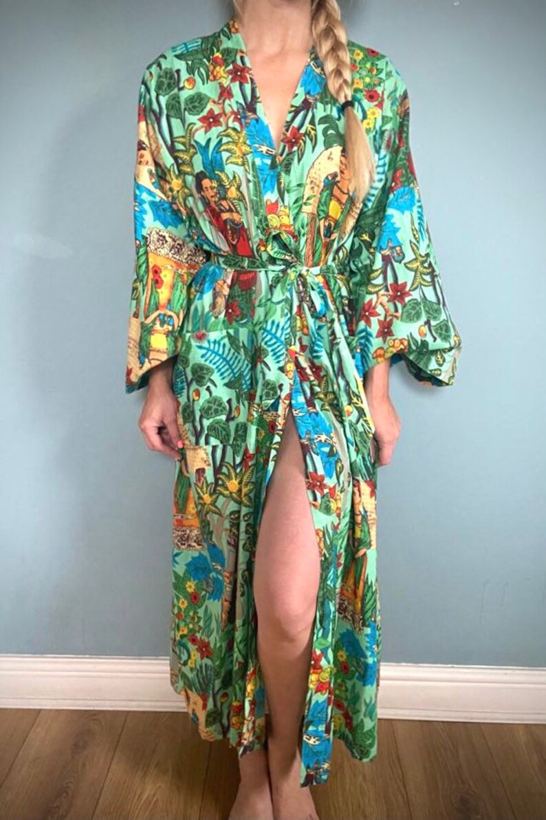 Kimono Robe Aqua Frida Kahlo Dressing Gown Vintage style ...