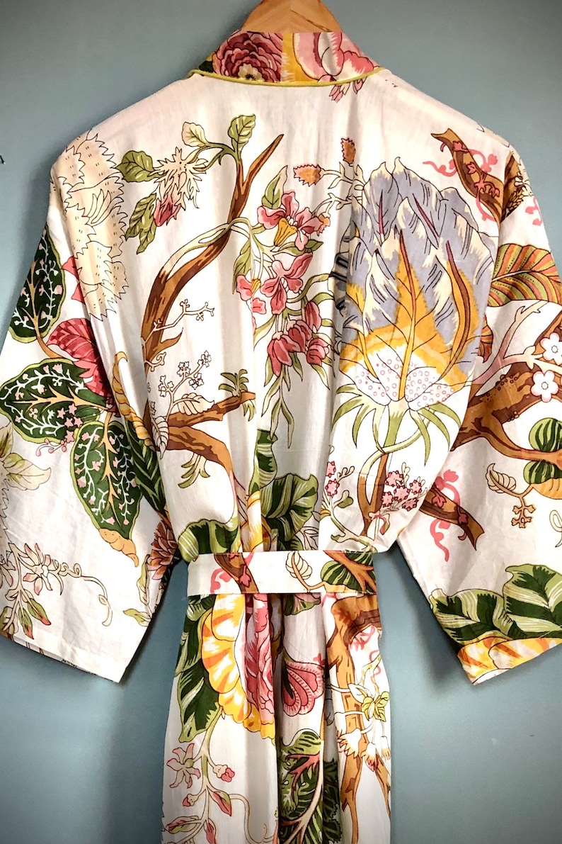 Kimono Robe Dressing Gown Cotton Vintage Style Cotton Etsy