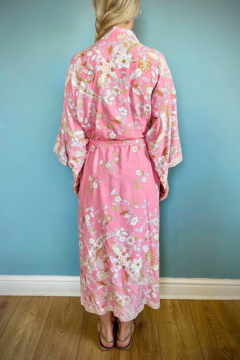 Pink Kimono Robe Dressing Gown Vintage style Floral Print Etsy