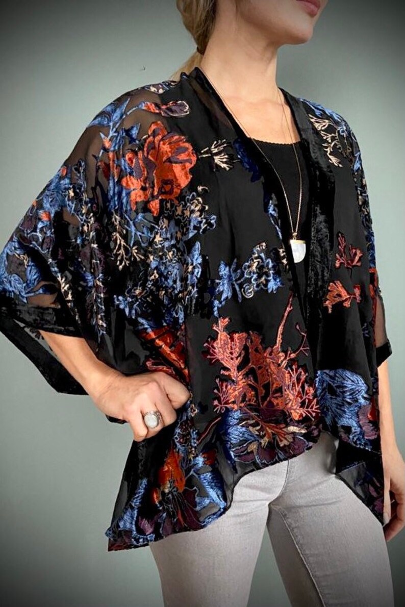 Boho Japanese Velvet kimono top vintage style | Etsy